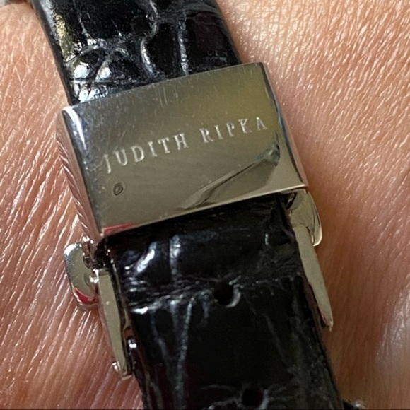 Judith Ripka 925 Sterling Silver Heart Watch Black Leather Band